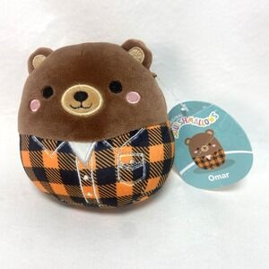 Squishmallows 5" Omar The Brown Bear Fall Lumberjack Checked Flannel Shirt Plush